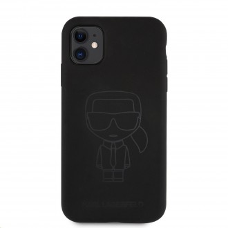 Karl Lagerfeld Iconic Outline Silikonový Kryt pro iPhone 11 Tone on Tone Black (KLHCN61SILTTBK)