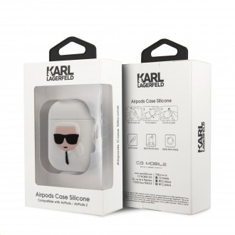Karl Lagerfeld Karl Head Pouzdro pro Airpods 1/2 White (KLACCSILKHWH)