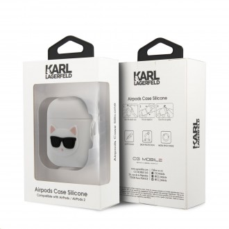 Karl Lagerfeld Choupette Head Pouzdro pro Airpods 1/2 White (KLACA2SILCHWH)