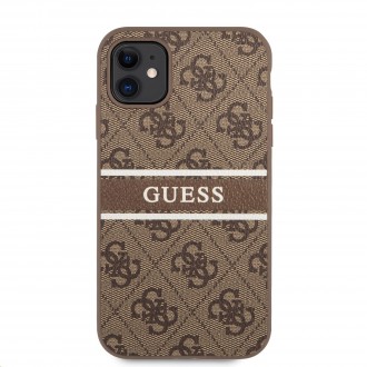 Guess PU 4G Printed Stripe Zadní Kryt pro iPhone 11 Brown (GUHCN614GDBR)