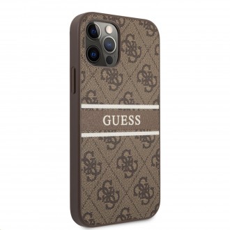 Guess PU 4G Printed Stripe Zadní Kryt pro iPhone 12/12 Pro Brown (GUHCP12M4GDBR)