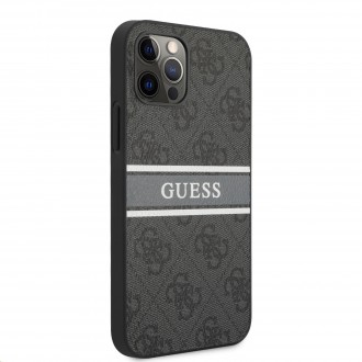 Guess PU 4G Printed Stripe Zadní Kryt pro iPhone 12 Pro Max Grey (GUHCP12L4GDGR)