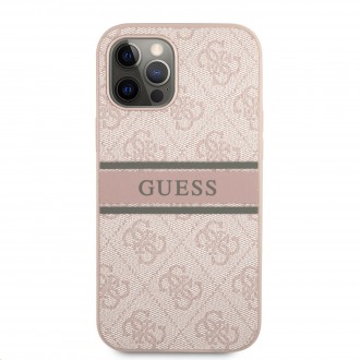 Guess PU 4G Printed Stripe Zadní Kryt pro iPhone 12 Pro Max Pink (GUHCP12L4GDPI)