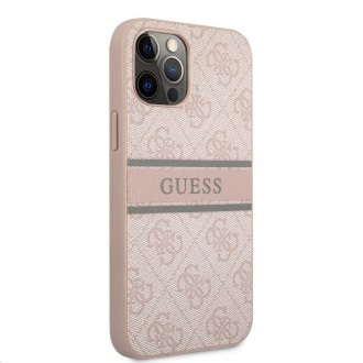 Guess PU 4G Printed Stripe Zadní Kryt pro iPhone 12 Pro Max Pink (GUHCP12L4GDPI)