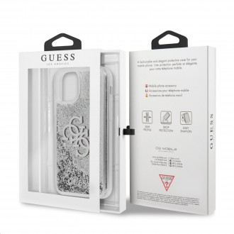 Guess TPU Big 4G Liquid Glitter Silver Zadní Kryt pro iPhone 11 Transparent (GUHCN61LG4GSI)