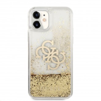 Guess TPU Big 4G Liquid Glitter Gold Zadní Kryt pro iPhone 11 Transparent (GUHCN61LG4GGO)