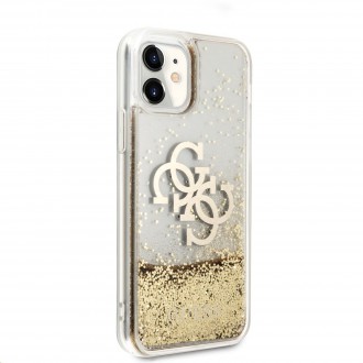 Guess TPU Big 4G Liquid Glitter Gold Zadní Kryt pro iPhone 11 Transparent (GUHCN61LG4GGO)