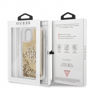 Guess TPU Big 4G Liquid Glitter Gold Zadní Kryt pro iPhone 11 Transparent (GUHCN61LG4GGO)