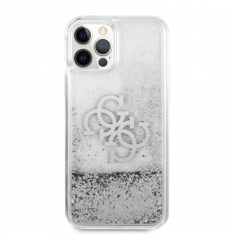 Guess TPU Big 4G Liquid Glitter Silver Zadní Kryt pro iPhone 12/12 Pro Transparent (GUHCP12MLG4GSI)