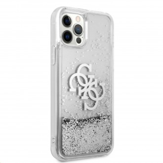 Guess TPU Big 4G Liquid Glitter Silver Zadní Kryt pro iPhone 12/12 Pro Transparent (GUHCP12MLG4GSI)