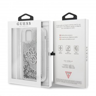 Guess TPU Big 4G Liquid Glitter Silver Zadní Kryt pro iPhone 12/12 Pro Transparent (GUHCP12MLG4GSI)