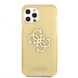 Guess TPU Big 4G Full Glitter Zadní Kryt pro iPhone 12/12 Pro Gold (GUHCP12MPCUGL4GGO)