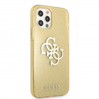 Guess TPU Big 4G Full Glitter Zadní Kryt pro iPhone 12/12 Pro Gold (GUHCP12MPCUGL4GGO)