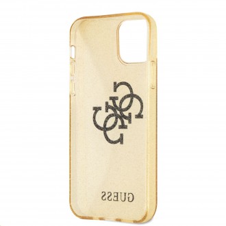 Guess TPU Big 4G Full Glitter Zadní Kryt pro iPhone 12/12 Pro Gold (GUHCP12MPCUGL4GGO)