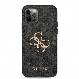 Guess PU 4G Metal Logo Zadní Kryt pro iPhone 12/12 Pro Black (GUHCP12M4GMGGR)