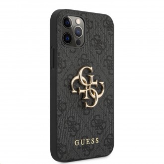 Guess PU 4G Metal Logo Zadní Kryt pro iPhone 12/12 Pro Black (GUHCP12M4GMGGR)