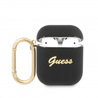 Guess Saffiano PC/PU Metal Logo Pouzdro pro Airpods 1/2 Black (GUA2SASMK)