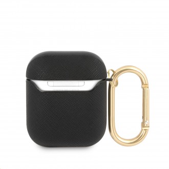 Guess Saffiano PC/PU Metal Logo Pouzdro pro Airpods 1/2 Black (GUA2SASMK)