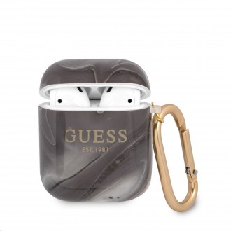 Guess TPU Shiny Marble Pouzdro pro Airpods 1/2 Black (GUA2UNMK)