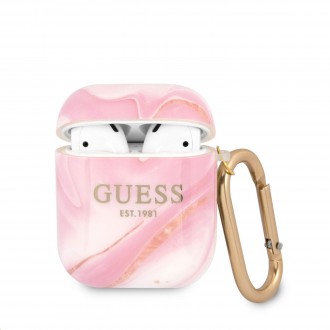 Guess TPU Shiny Marble Pouzdro pro Airpods 1/2 Pink (GUA2UNMP)