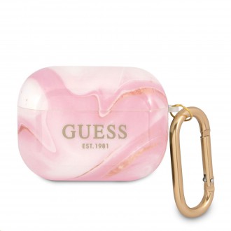 Guess TPU Shiny Marble Pouzdro pro Airpods Pro Pink (GUAPUNMP)