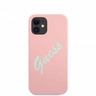 Guess Silicone Vintage Green Script Zadní Kryt pro iPhone 12 mini 5.4 Pink (GUHCP12SLSVSPG)