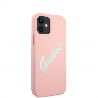 Guess Silicone Vintage Green Script Zadní Kryt pro iPhone 12 mini 5.4 Pink (GUHCP12SLSVSPG)