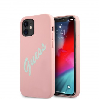 Guess Silicone Vintage Green Script Zadní Kryt pro iPhone 12 mini 5.4 Pink (GUHCP12SLSVSPG)