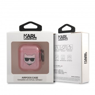 Karl Lagerfeld TPU Glitter Choupette Head Pouzdro pro Airpods 1/2 Pink (KLA2UCHGP)