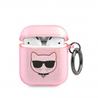Karl Lagerfeld TPU Glitter Choupette Head Pouzdro pro Airpods 1/2 Pink (KLA2UCHGP)
