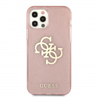 Guess TPU Big 4G Full Glitter Zadní Kryt pro iPhone 12/12 Pro Pink (GUHCP12MPCUGL4GPI)