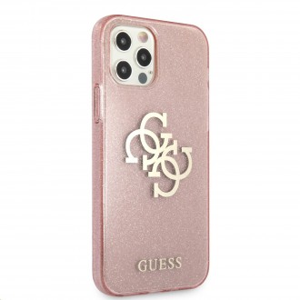 Guess TPU Big 4G Full Glitter Zadní Kryt pro iPhone 12/12 Pro Pink (GUHCP12MPCUGL4GPI)