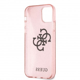 Guess TPU Big 4G Full Glitter Zadní Kryt pro iPhone 12/12 Pro Pink (GUHCP12MPCUGL4GPI)