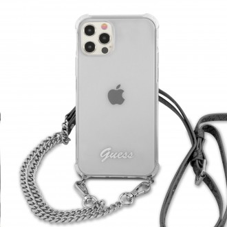 Guess PC Silver 4G Chain and Script Zadní Kryt pro iPhone 12 Pro Max Transparent (GUHCP12LKC4GSSI)
