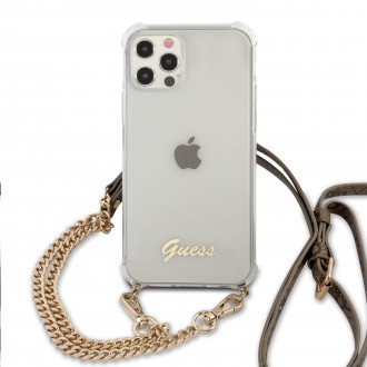Guess PC Gold 4G Chain and Script Zadní Kryt pro iPhone 12 Pro Max Transparent (GUHCP12LKC4GSSI)