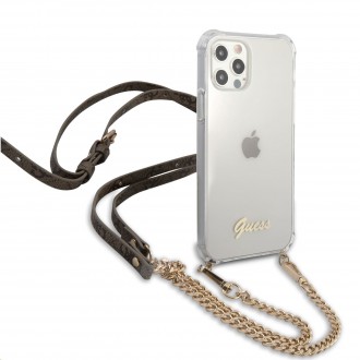 Guess PC Gold 4G Chain and Script Zadní Kryt pro iPhone 12 Pro Max Transparent (GUHCP12LKC4GSSI)
