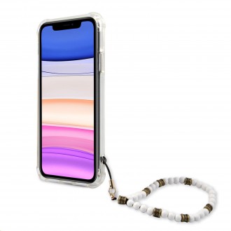 Guess PC Script and White Pearls Zadní Kryt pro iPhone 11 Transparent (GUHCN61KPSWH)