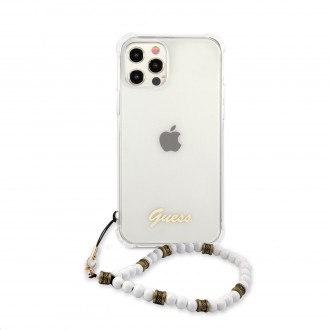 Guess PC Script and White Pearls Zadní Kryt pro iPhone 12/12 Pro Transparent (GUHCP12MKPSWH)