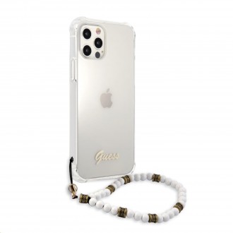 Guess PC Script and White Pearls Zadní Kryt pro iPhone 12/12 Pro Transparent (GUHCP12MKPSWH)