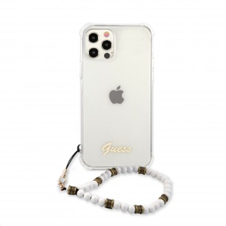 Guess PC Script and White Pearls Zadní Kryt pro iPhone 12 Pro Max Transparent (GUHCP12LKPSWH)