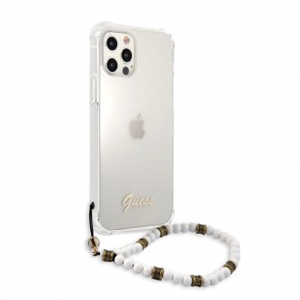 Guess PC Script and White Pearls Zadní Kryt pro iPhone 12 Pro Max Transparent (GUHCP12LKPSWH)