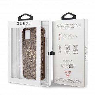 Guess PU 4G Metal Logo Zadní Kryt pro iPhone 11 Brown (GUHCN614GMGBR)