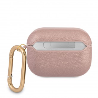 Guess Saffiano PC/PU Metal Logo Pouzdro pro Airpods Pro Pink (GUAPSASMP)