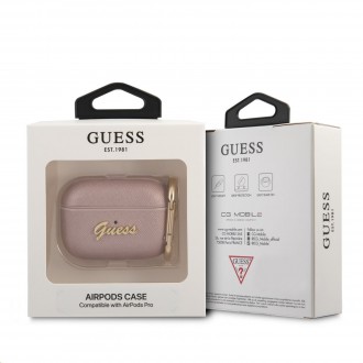 Guess Saffiano PC/PU Metal Logo Pouzdro pro Airpods Pro Pink (GUAPSASMP)