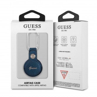 Guess PU Saffiano Script Dog Clip AirTag Pouzdro Blue (GUATPSASRSB)