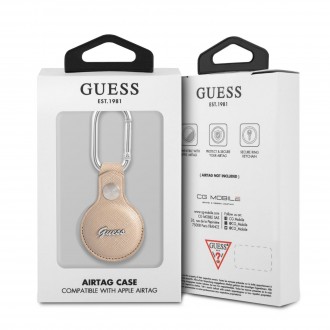 Guess PU Saffiano Script Dog Clip AirTag Pouzdro Beige (GUATPSASRSD)