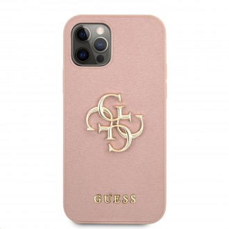 Guess PU Saffiano Big 4G Metal Logo Zadní Kryt pro iPhone 12/12 Pro Pink (GUHCP12MSA4GGPI)