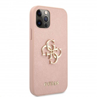 Guess PU Saffiano Big 4G Metal Logo Zadní Kryt pro iPhone 12/12 Pro Pink (GUHCP12MSA4GGPI)