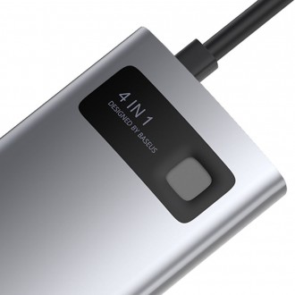 Baseus CAHUB-CY0G Metal Gleam 4v1 Dokovací Stanice USB - C / HDMI,  USB 3.0,  PD,  USB 2.0 Gray