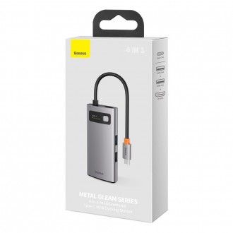 Baseus CAHUB-CY0G Metal Gleam 4v1 Dokovací Stanice USB - C / HDMI,  USB 3.0,  PD,  USB 2.0 Gray